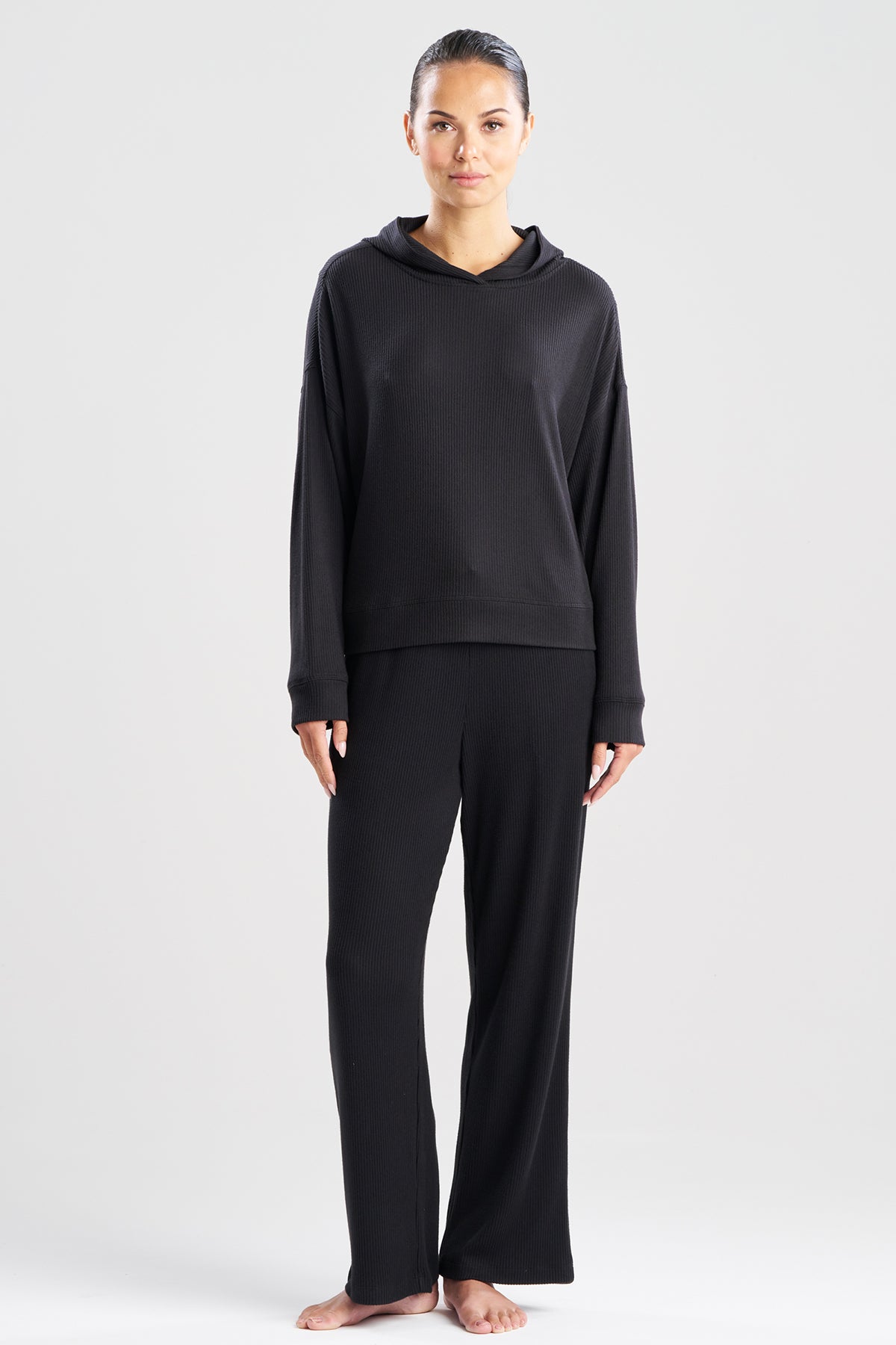 Eden Allover Rib Knit Everywhere Hoodie Black