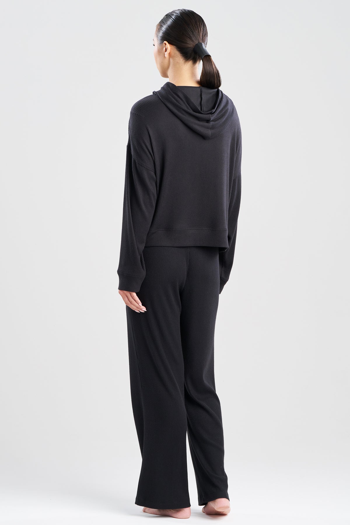Eden Allover Rib Knit Everywhere Hoodie Black