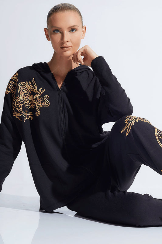 Buy Cocoon Embroidered Dragon Hoodie in Black Online Black