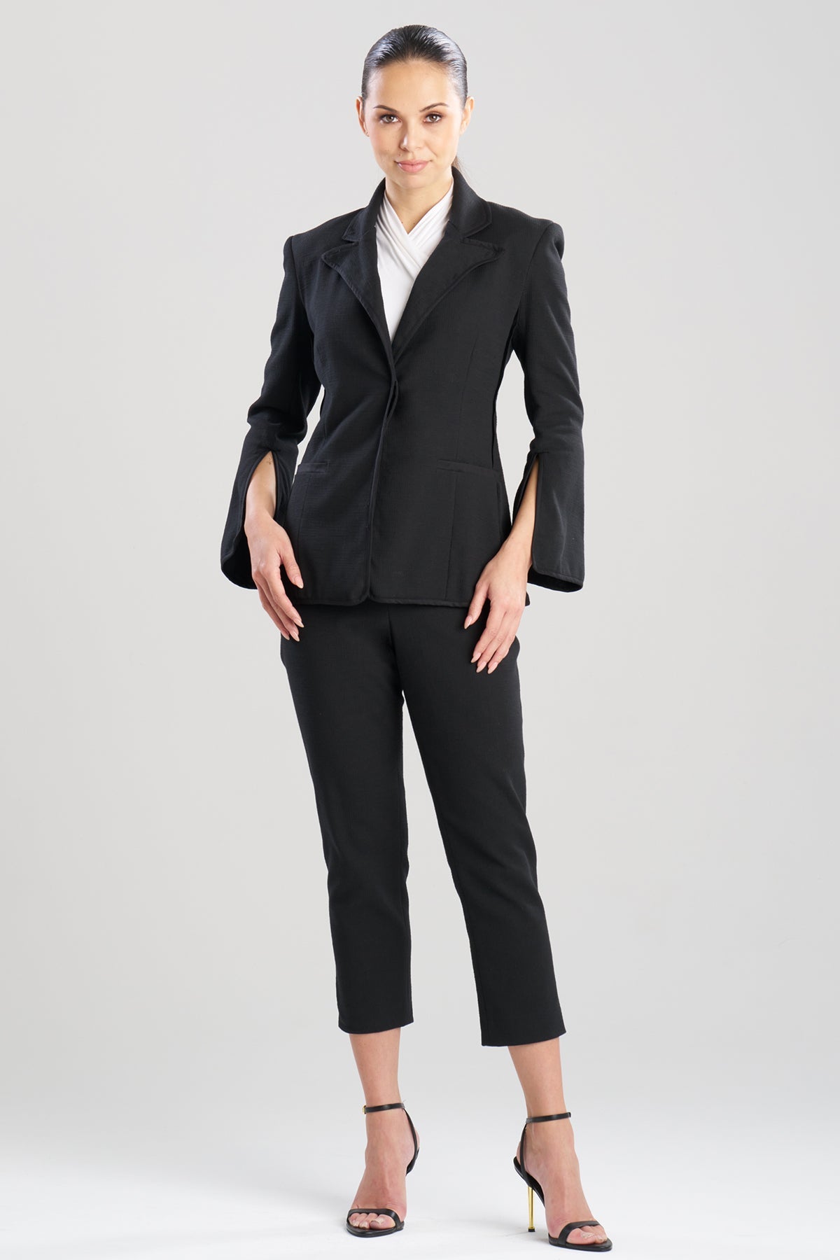 Stretch Basketweave Cotton Slit Cuffed Jacket Black
