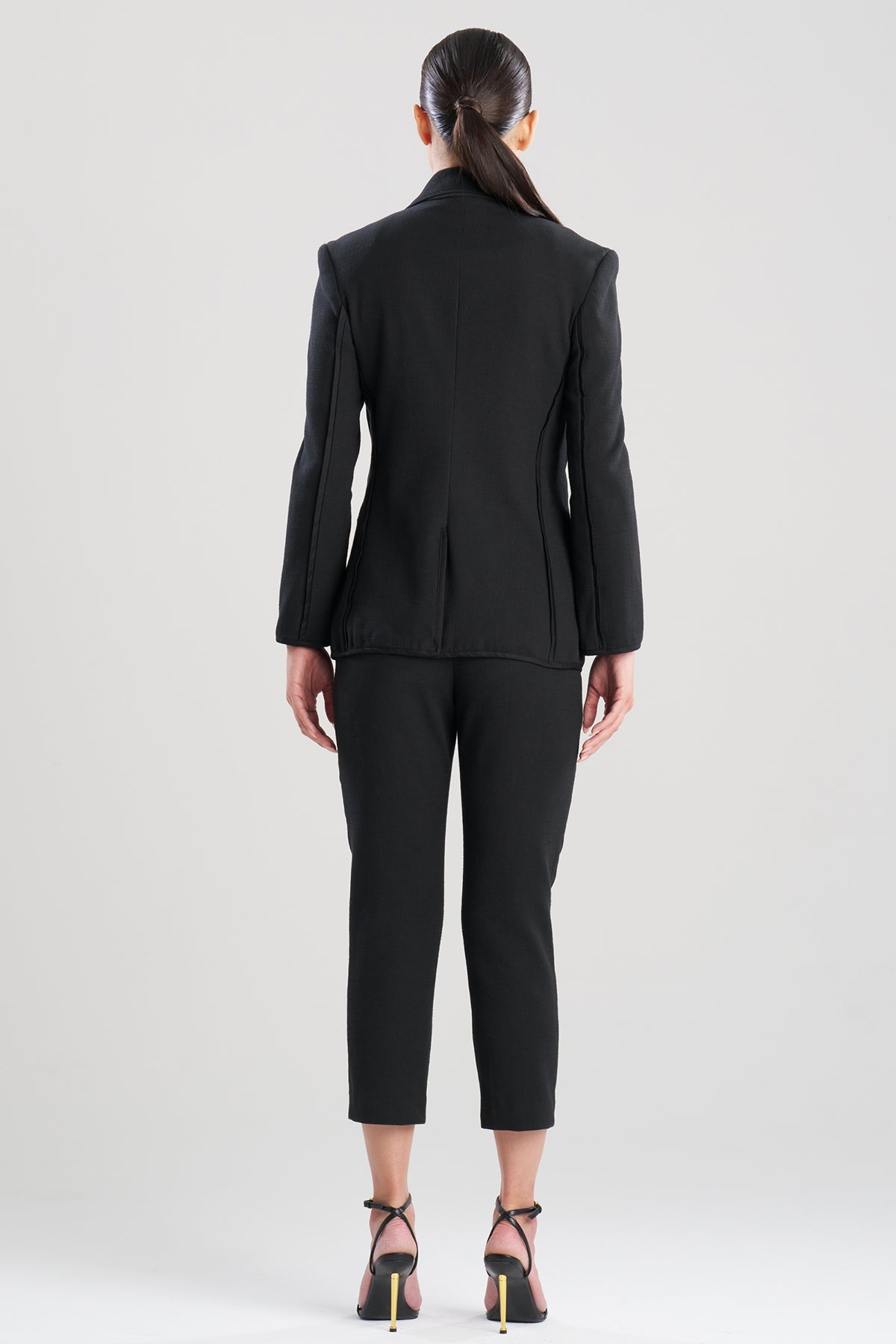 Stretch Basketweave Cotton Slit Cuffed Jacket Black