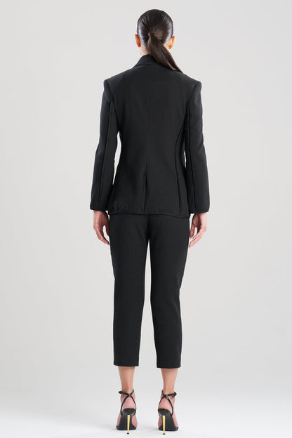 Stretch Basketweave Cotton Slit Cuffed Jacket Black