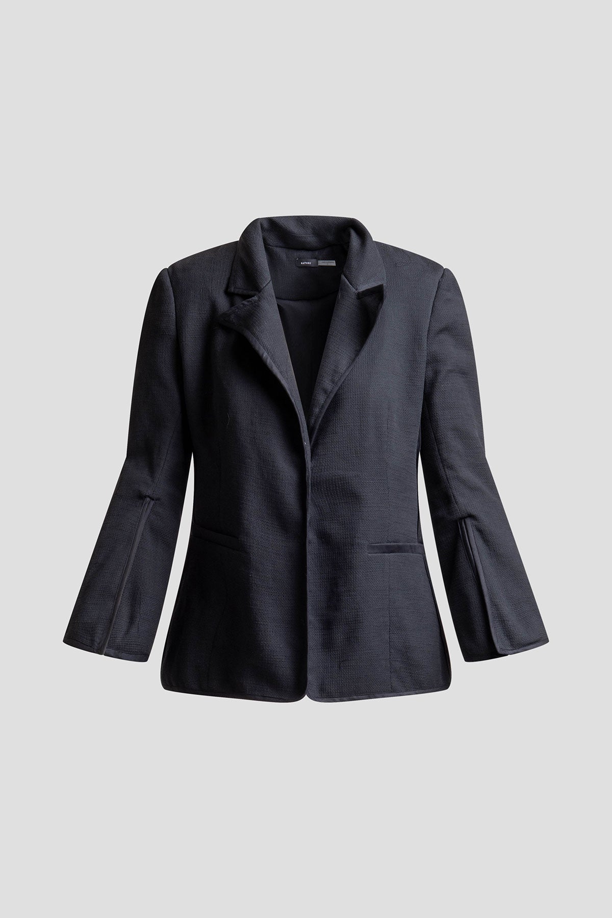 Stretch Basketweave Cotton Slit Cuffed Jacket Black
