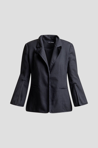 Stretch Basketweave Cotton Slit Cuffed Jacket Black