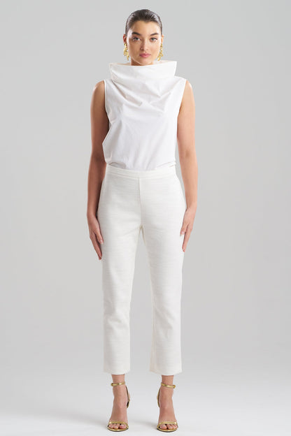 Stretch Basketweave Cotton Capri Pants Warm White