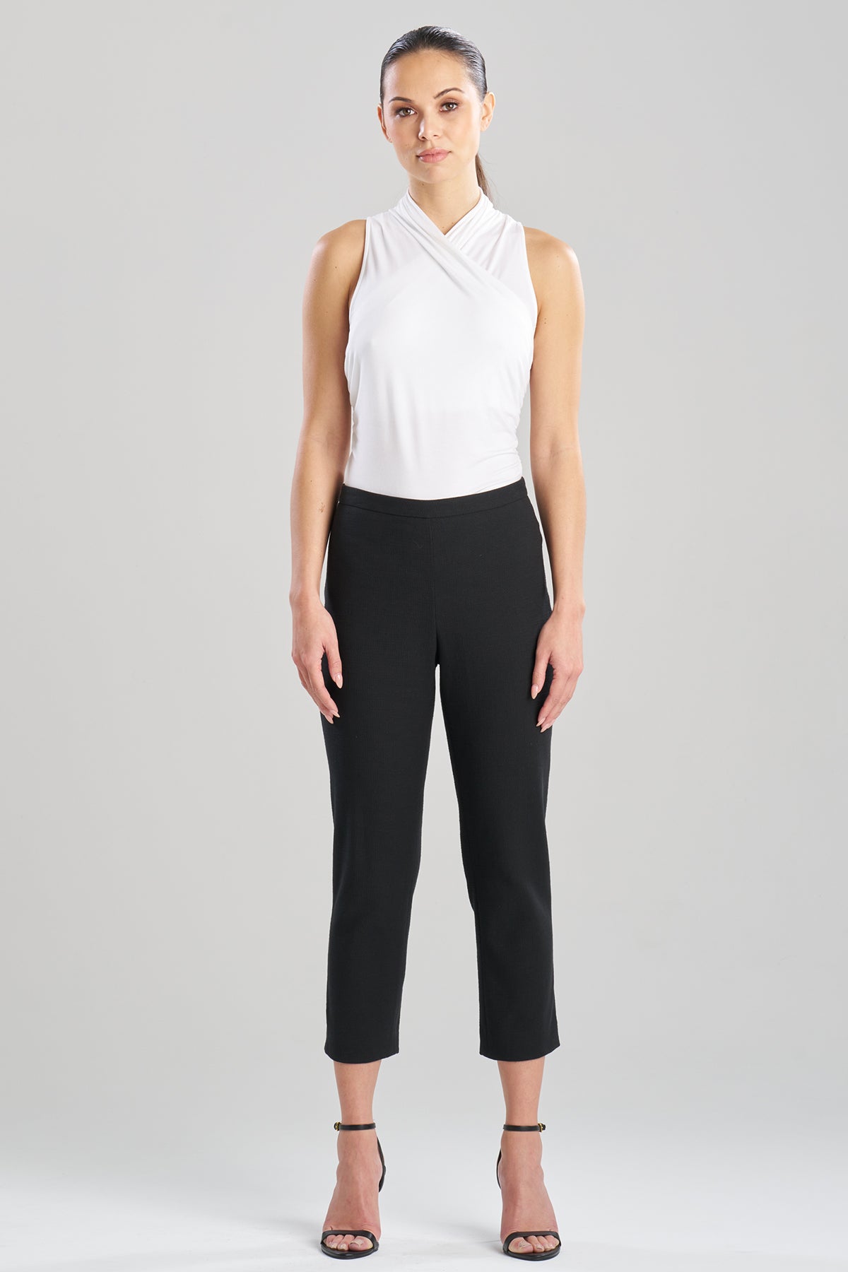 Stretch Basketweave Cotton Capri Pants Black