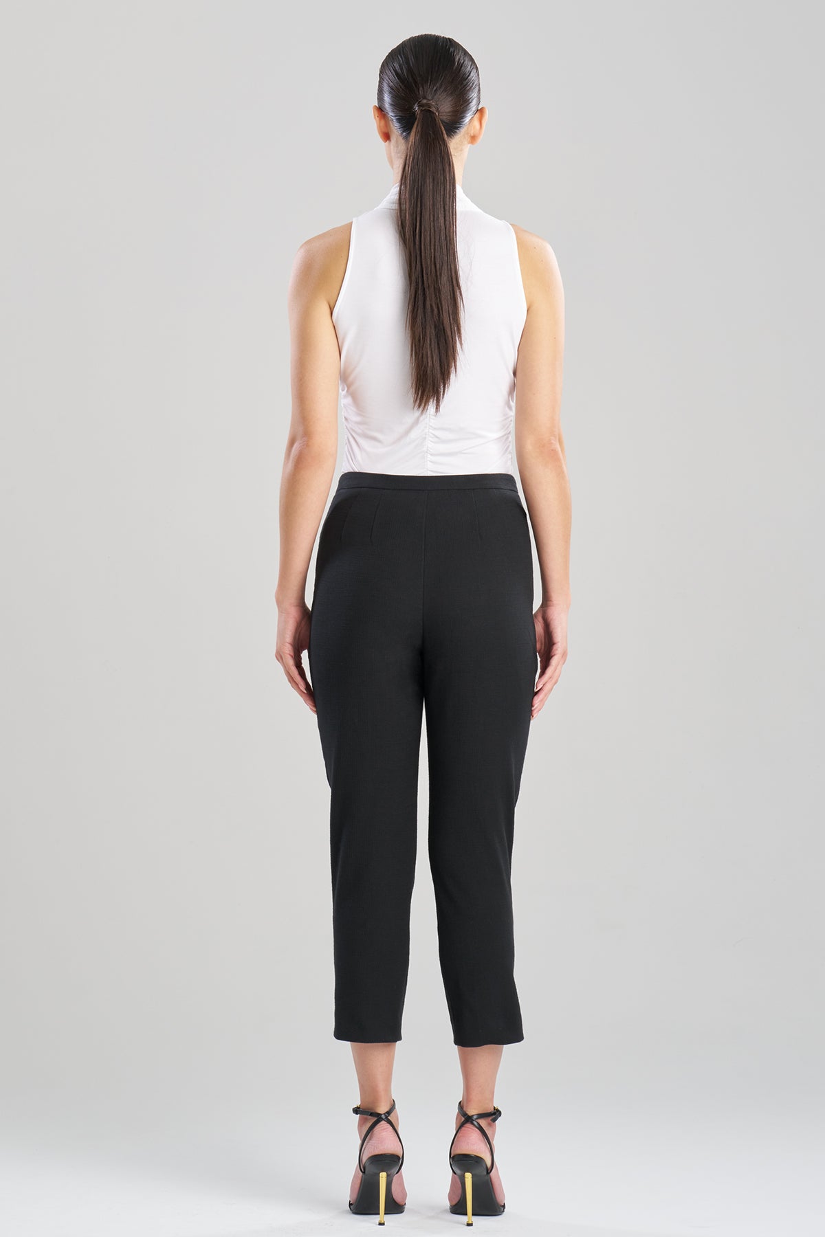 Stretch Basketweave Cotton Capri Pants Black