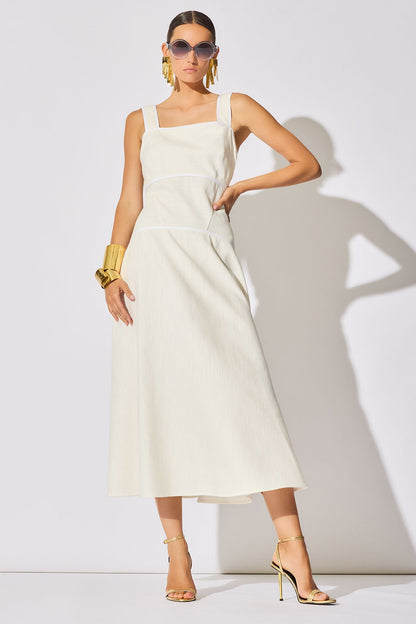 Stretch Basketweave Cotton Sundress Warm White
