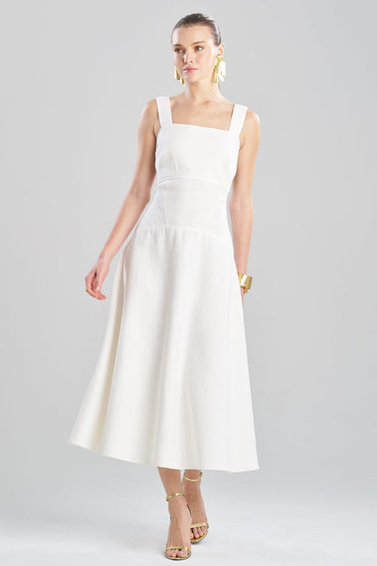 Stretch Basketweave Cotton Sundress Warm White