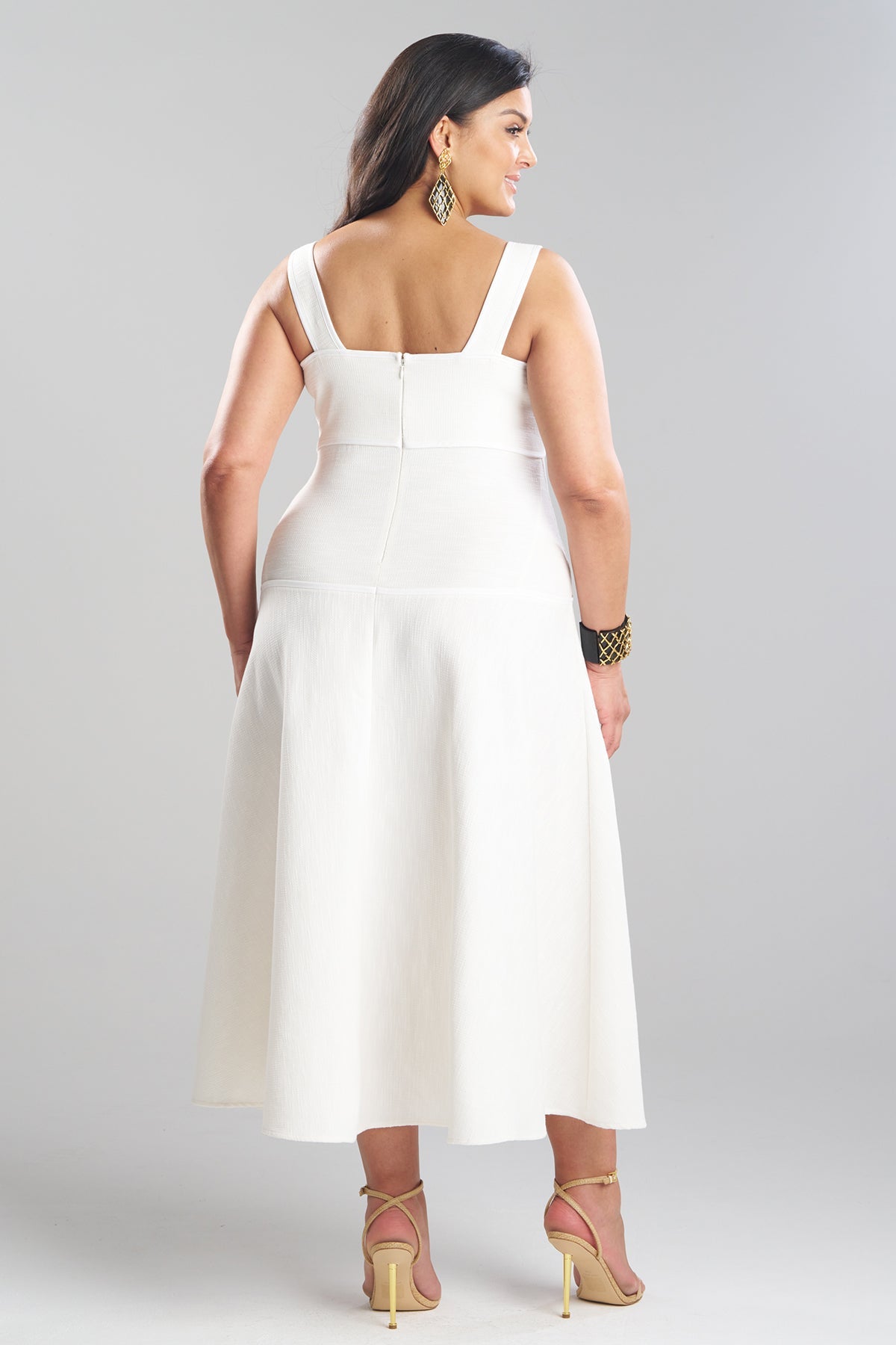 Stretch Basketweave Cotton Sundress Warm White