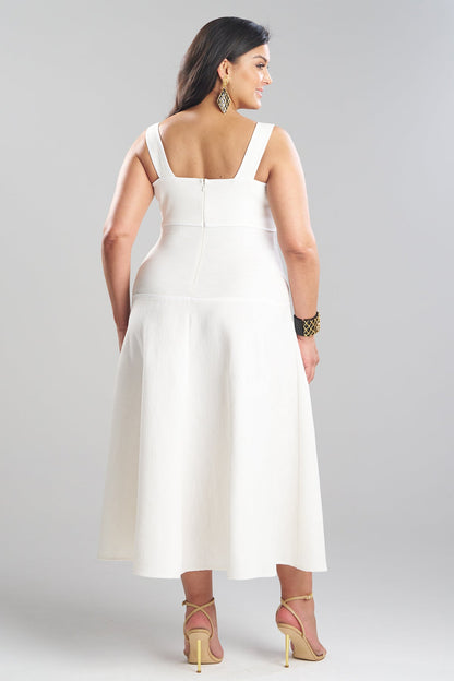 Stretch Basketweave Cotton Sundress Warm White