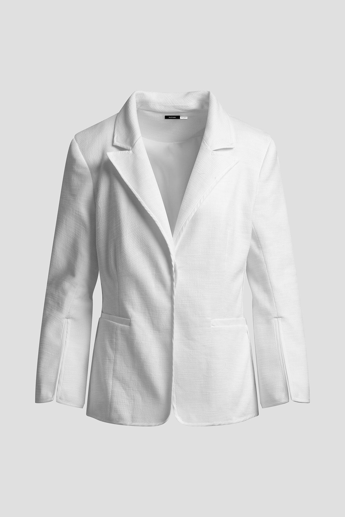 Stretch Basketweave Cotton Slit Cuffed Jacket Warm White