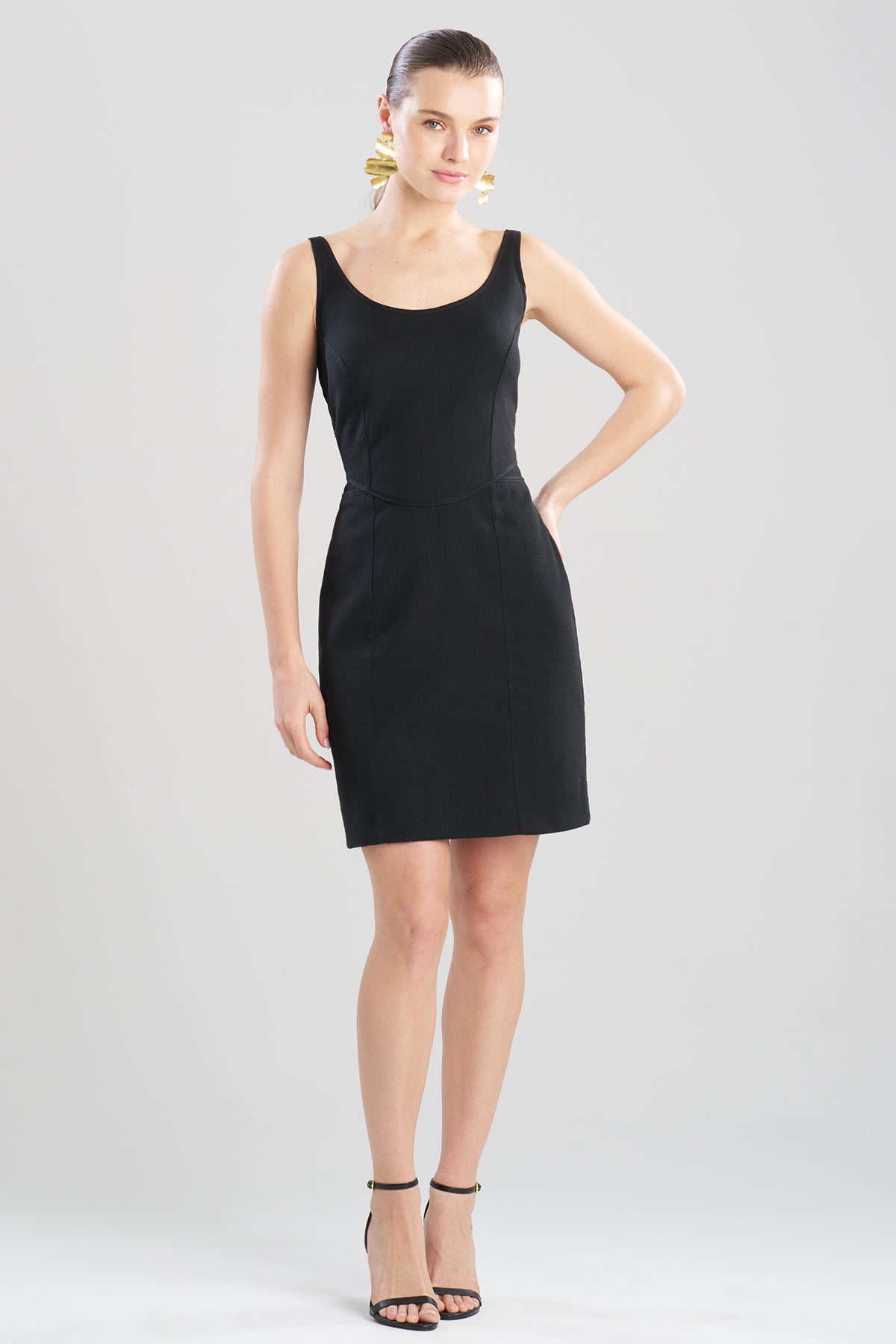 Stretch Basketweave Cotton Mini Dress Black