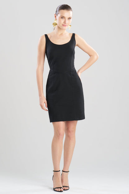 Stretch Basketweave Cotton Mini Dress Black