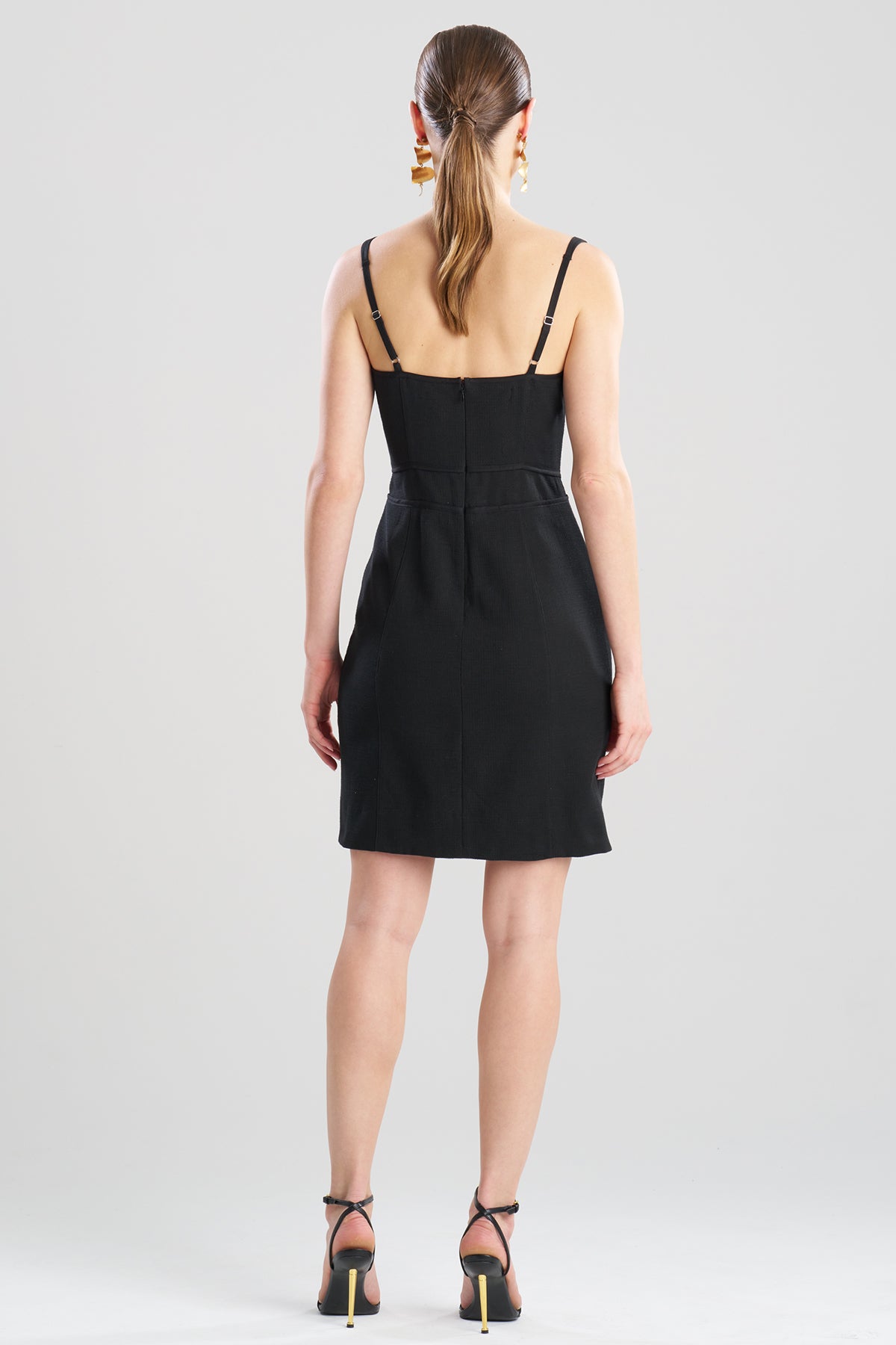 Stretch Basketweave Cotton Mini Dress Black