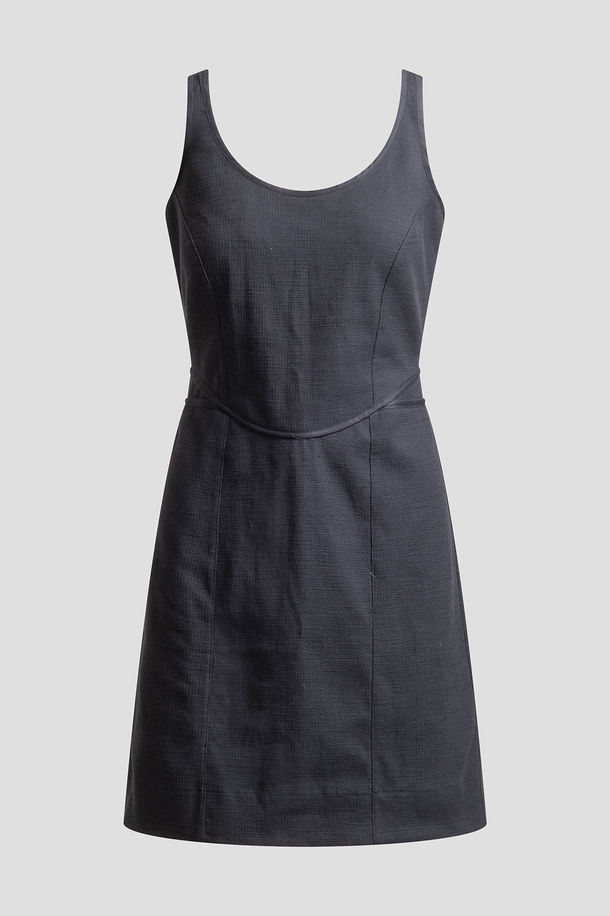 Stretch Basketweave Cotton Mini Dress Black
