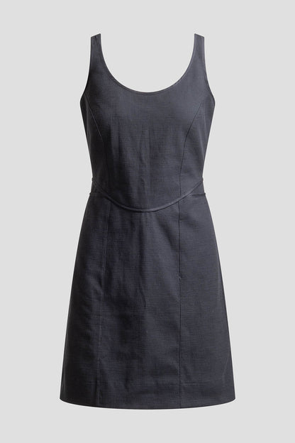 Stretch Basketweave Cotton Mini Dress Black