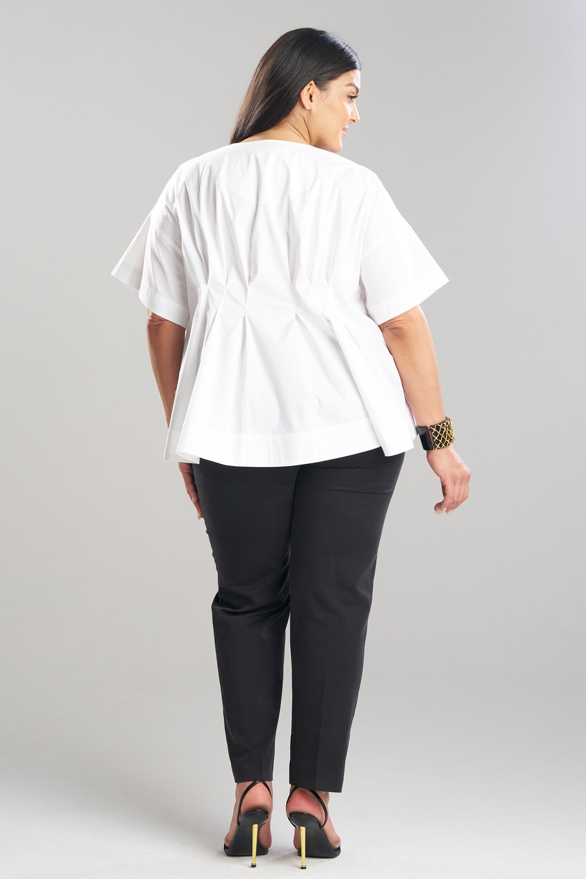 Cotton Poplin Pleated Back Cocoon Shirt White