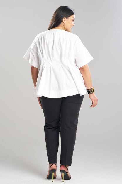 Cotton Poplin Pleated Back Cocoon Shirt White