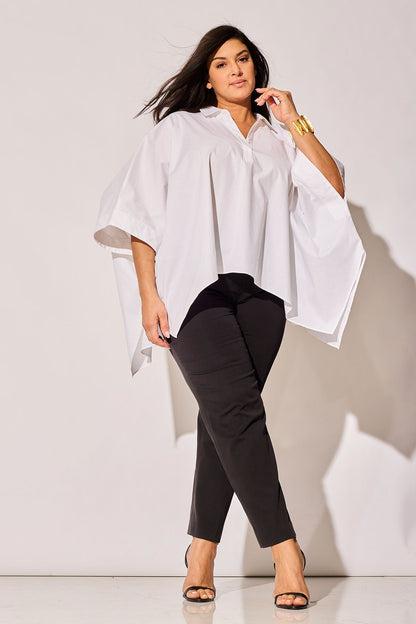 Cotton Poplin Oversized Caftan Shirt White