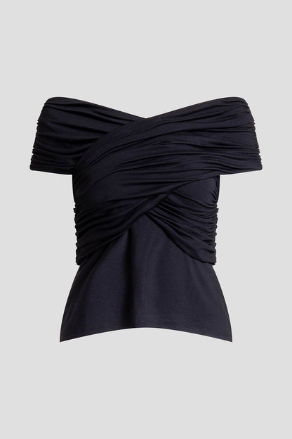 Feather Lightweight Knit Criss Cross Top Black