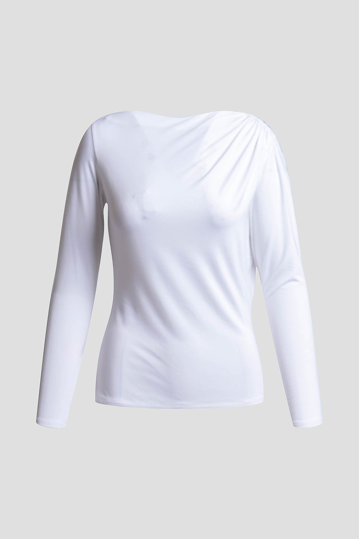 Feather Lightweight Knit Rouched Long Sleeve Top White