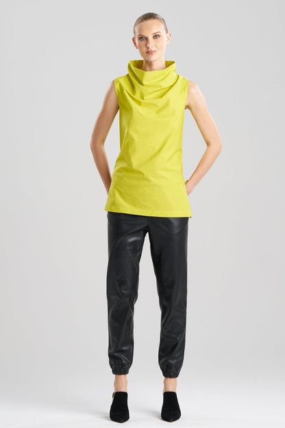 Cotton Poplin Funnel Neck Top Chartreuse