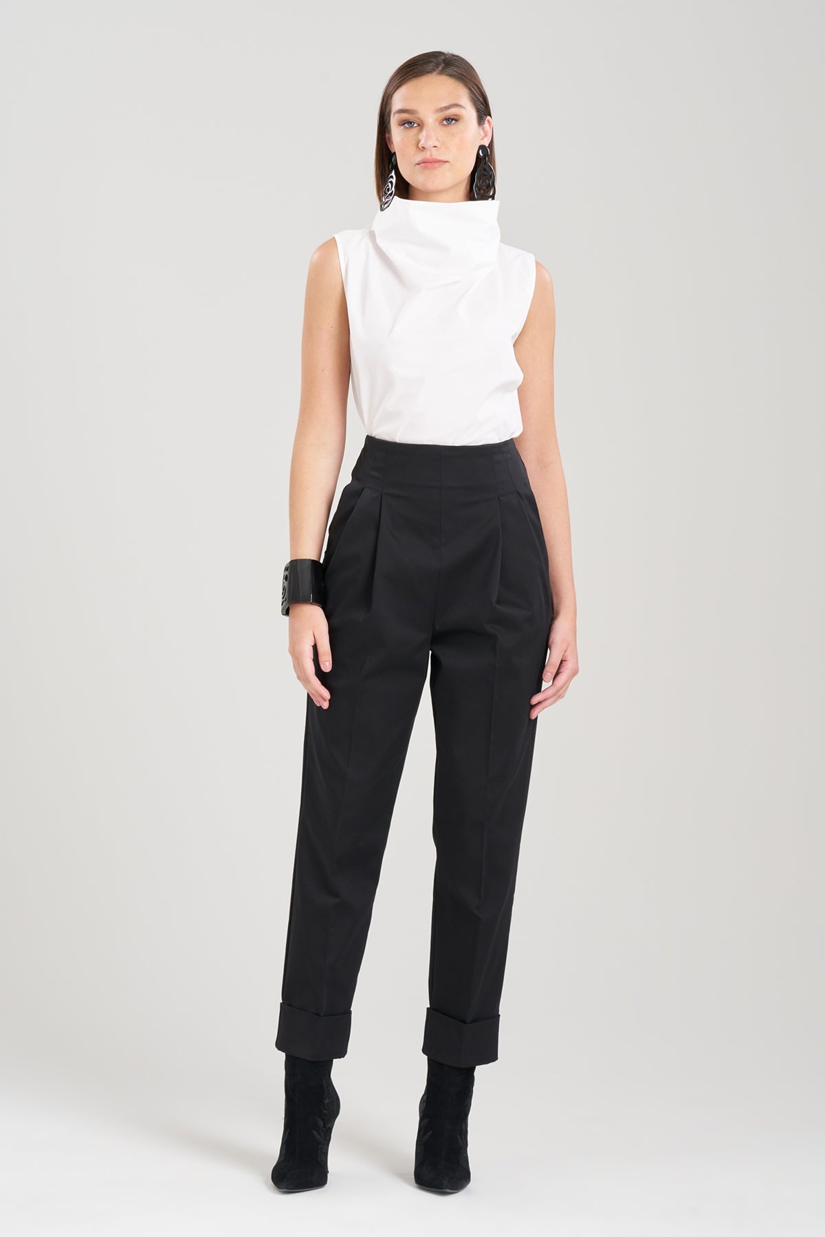 Cotton Poplin Funnel Neck Top White