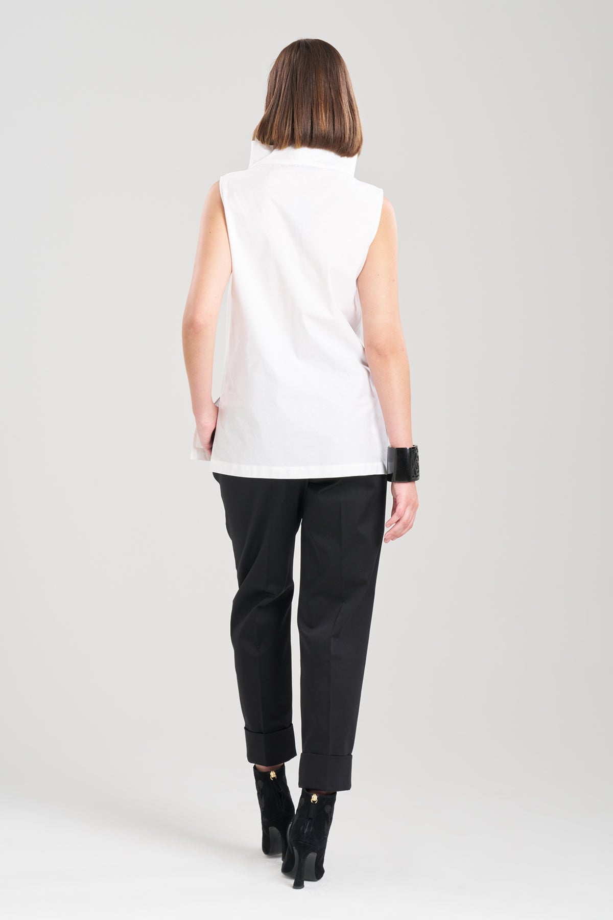 Cotton Poplin Funnel Neck Top White