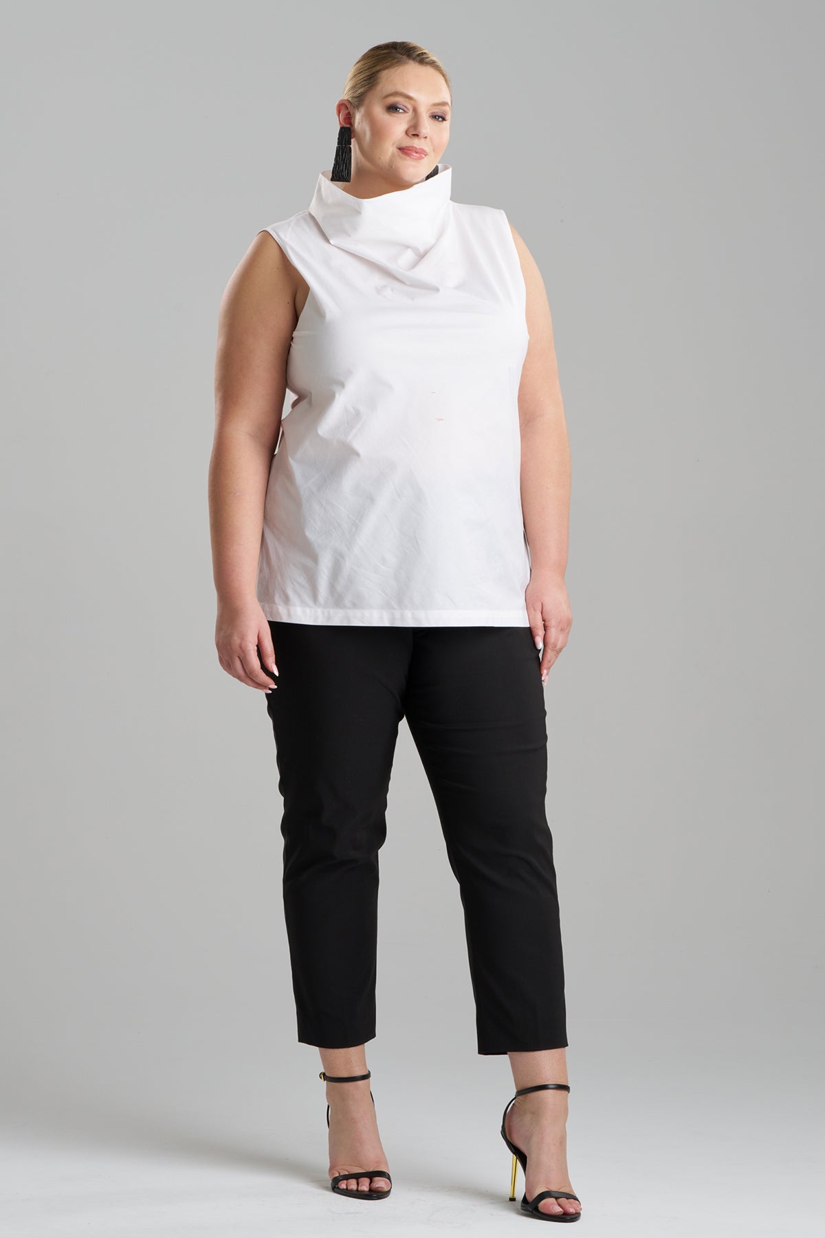 Cotton Poplin Funnel Neck Top White