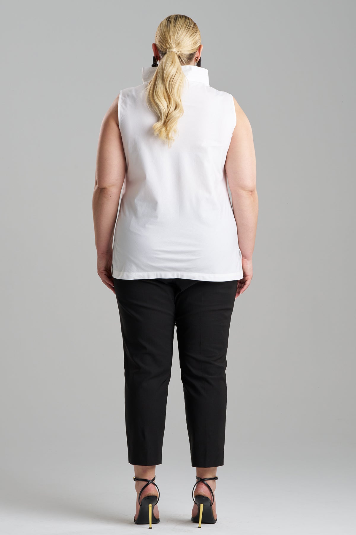 Cotton Poplin Funnel Neck Top White
