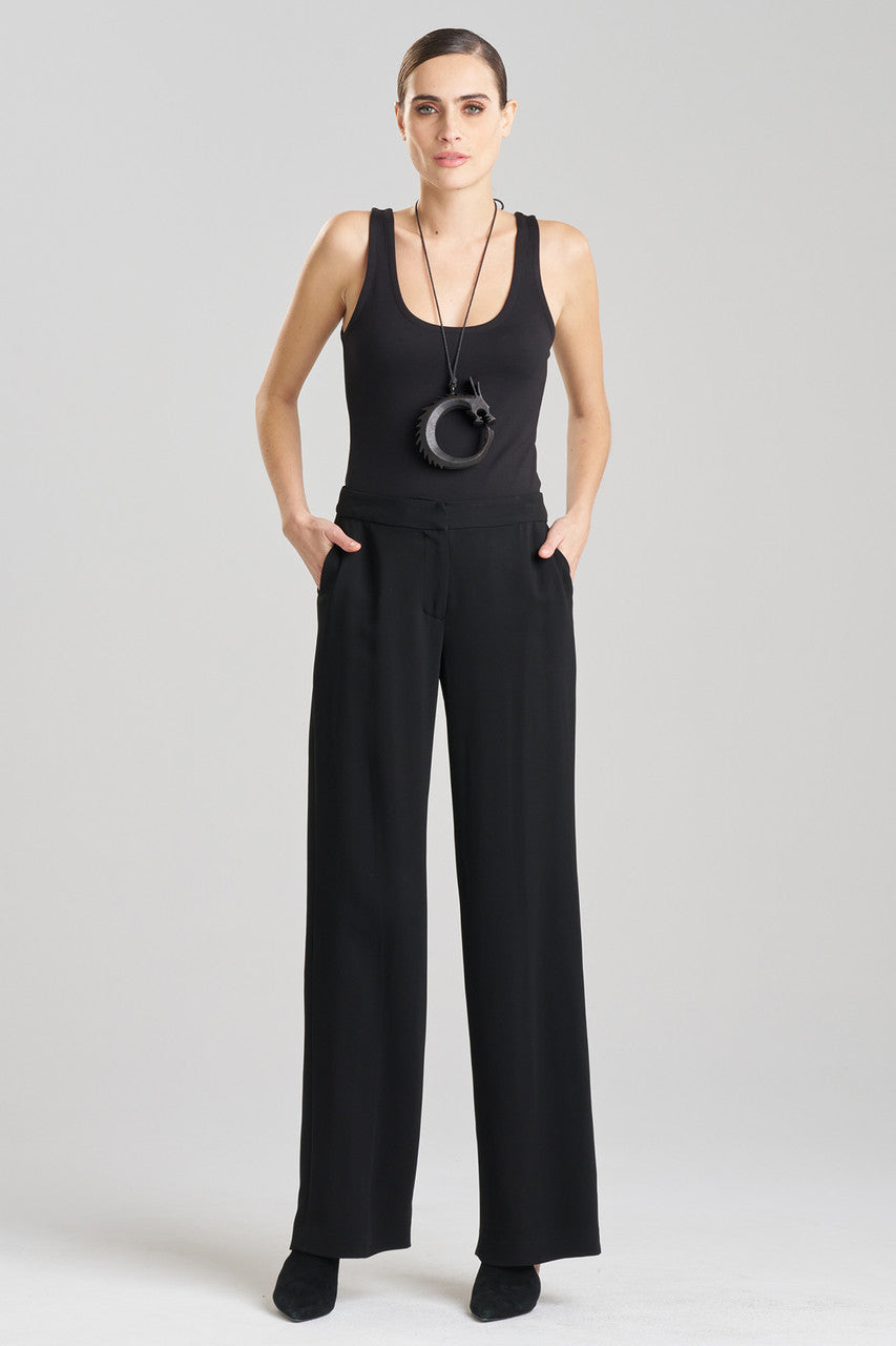 Buy Stretch Crepe Straight Leg Pants in Black Online Black