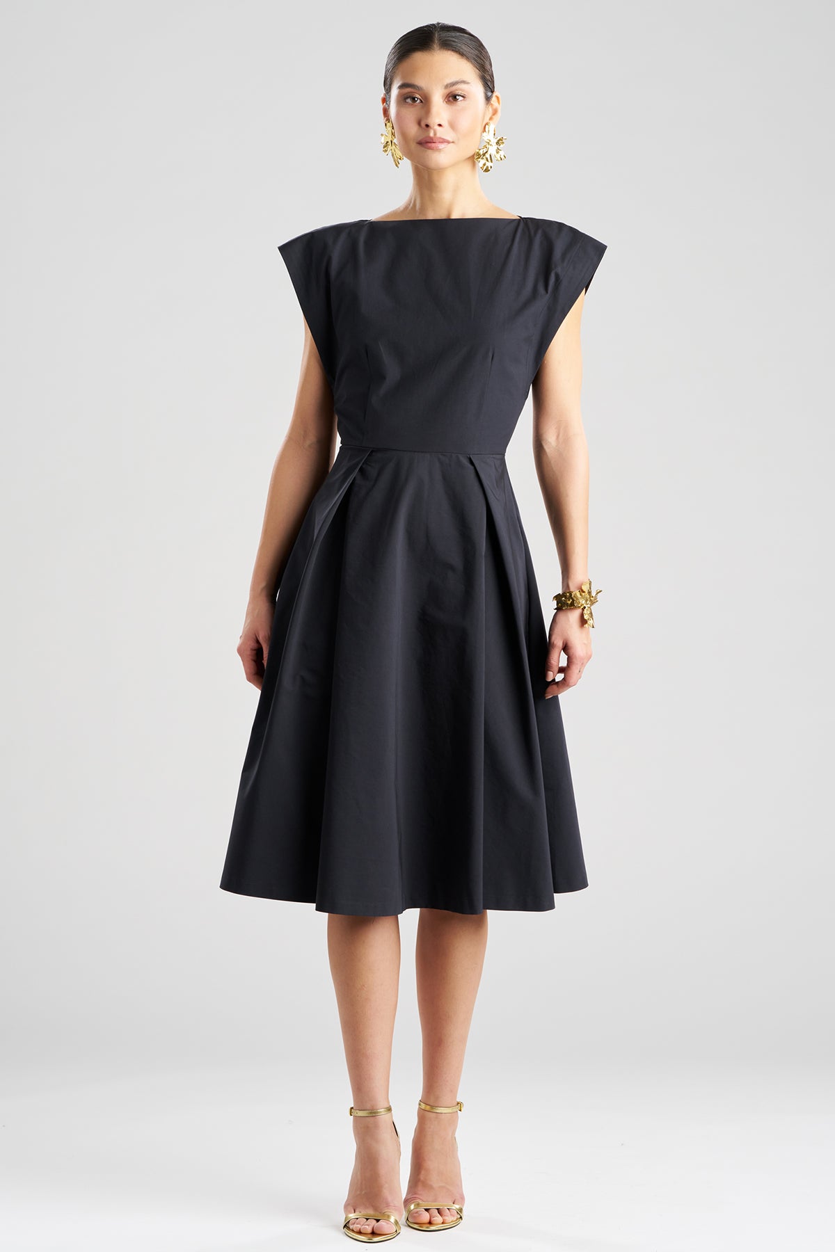 Tech Cotton Taffeta Fit & Flare Dress Black