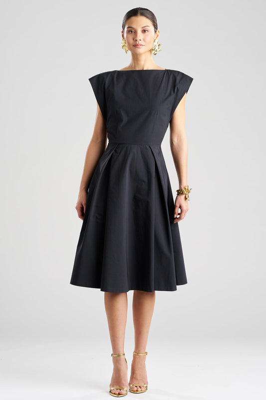 Tech Cotton Taffeta Fit & Flare Dress Black