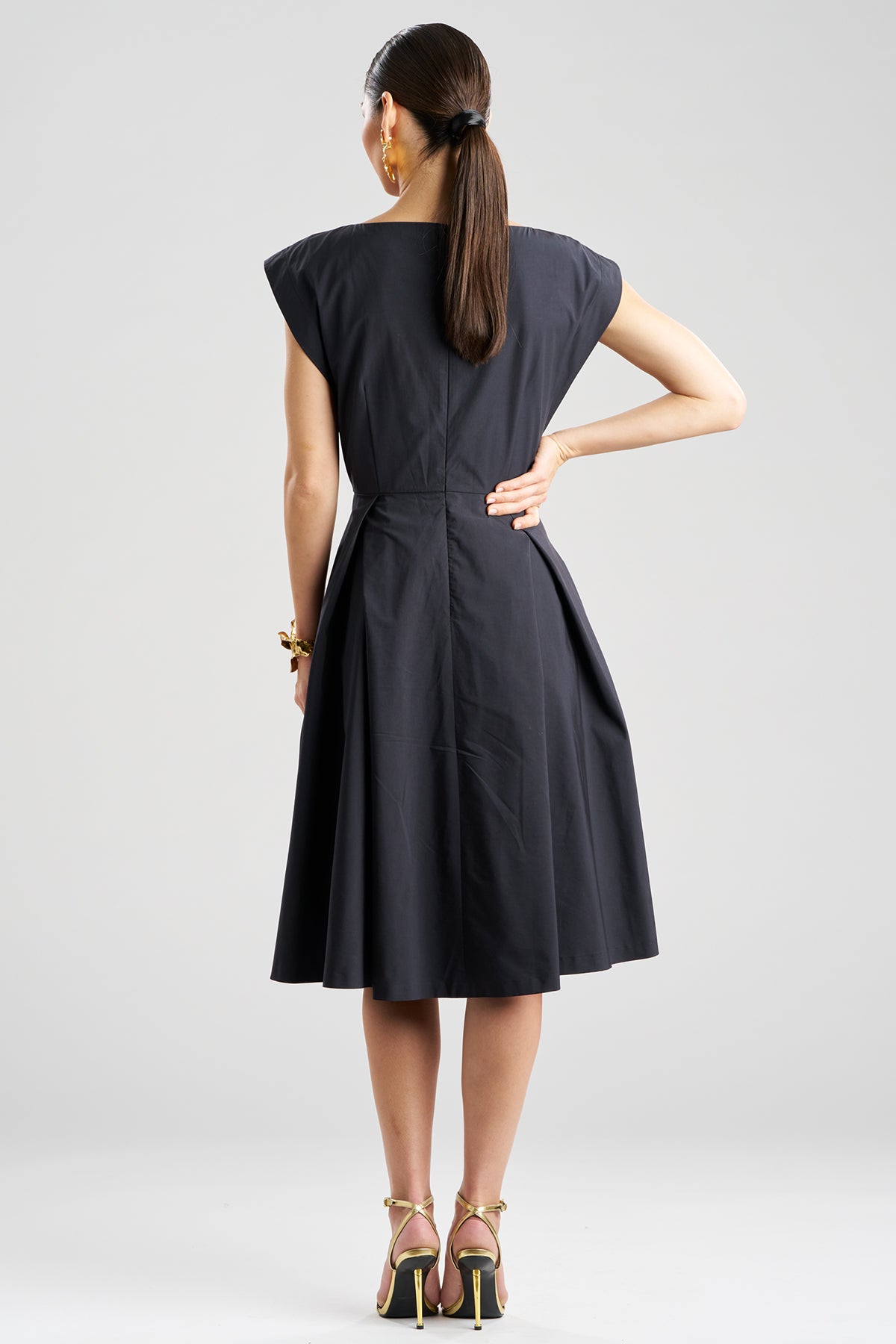 Tech Cotton Taffeta Fit & Flare Dress Black