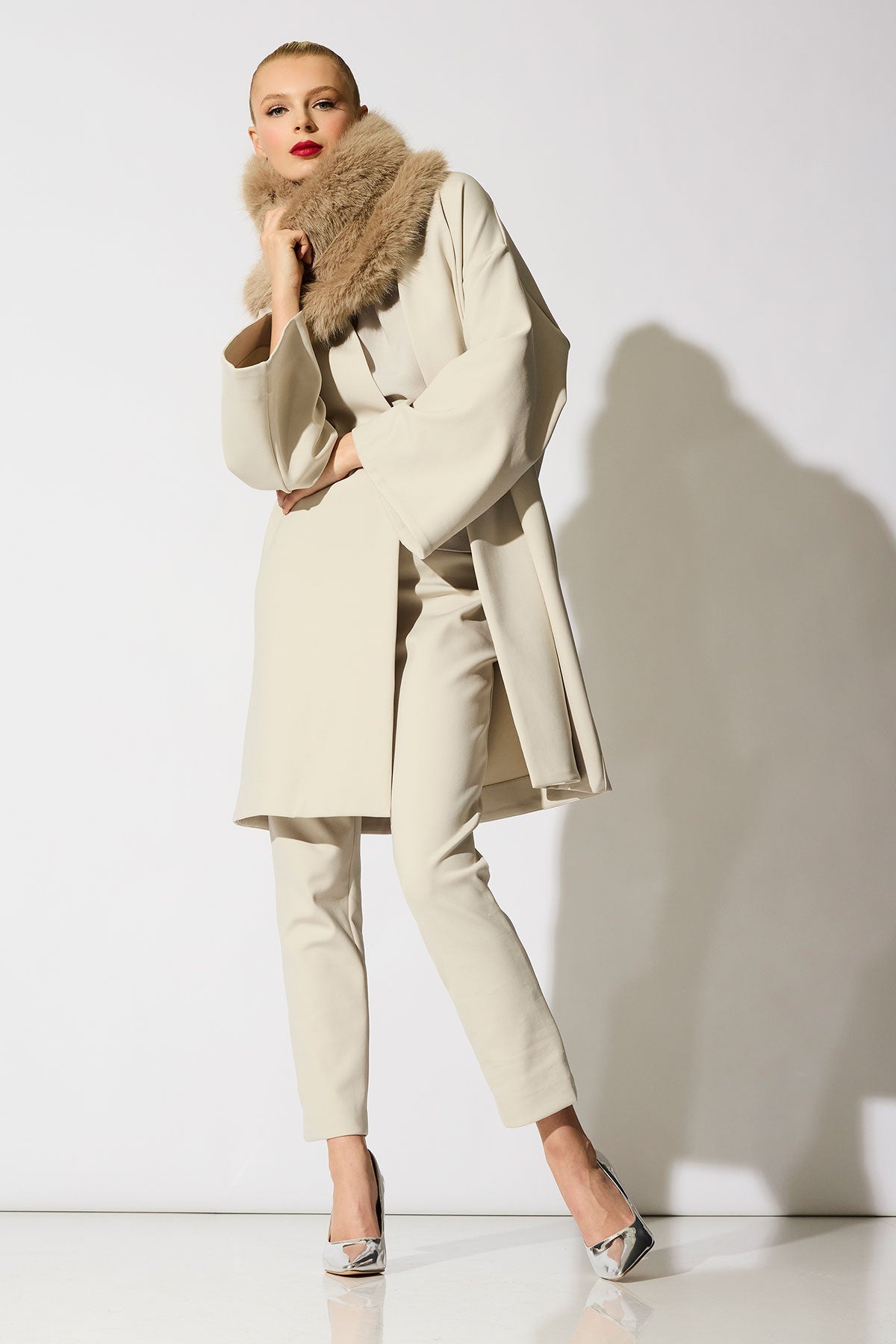 Techno Crepe Kimono Coat Pearl