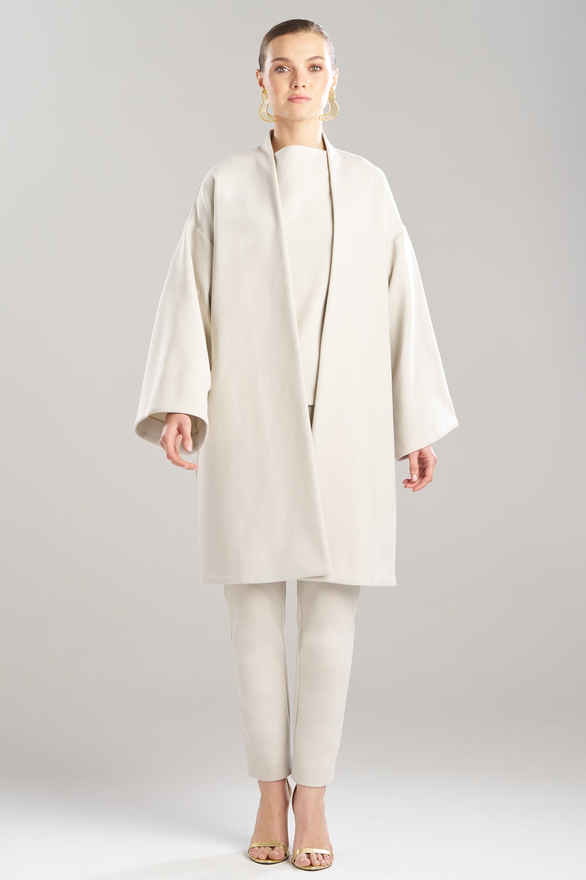 Techno Crepe Kimono Coat Pearl