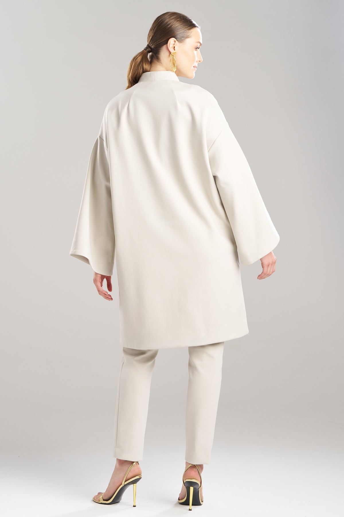 Techno Crepe Kimono Coat Pearl