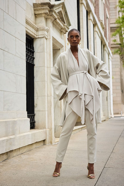 Techno Crepe Kimono Coat Pearl