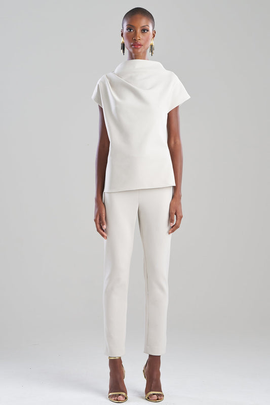 Techno Crepe Drape Neck Top Pearl