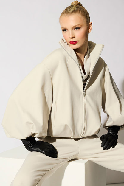 Techno Crepe Bomber Jacket Pearl