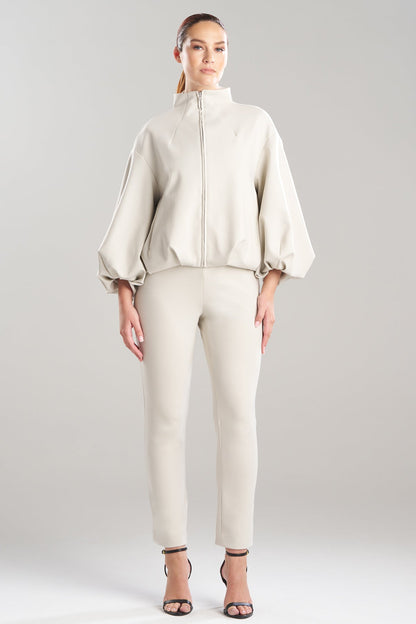 Techno Crepe Bomber Jacket Pearl