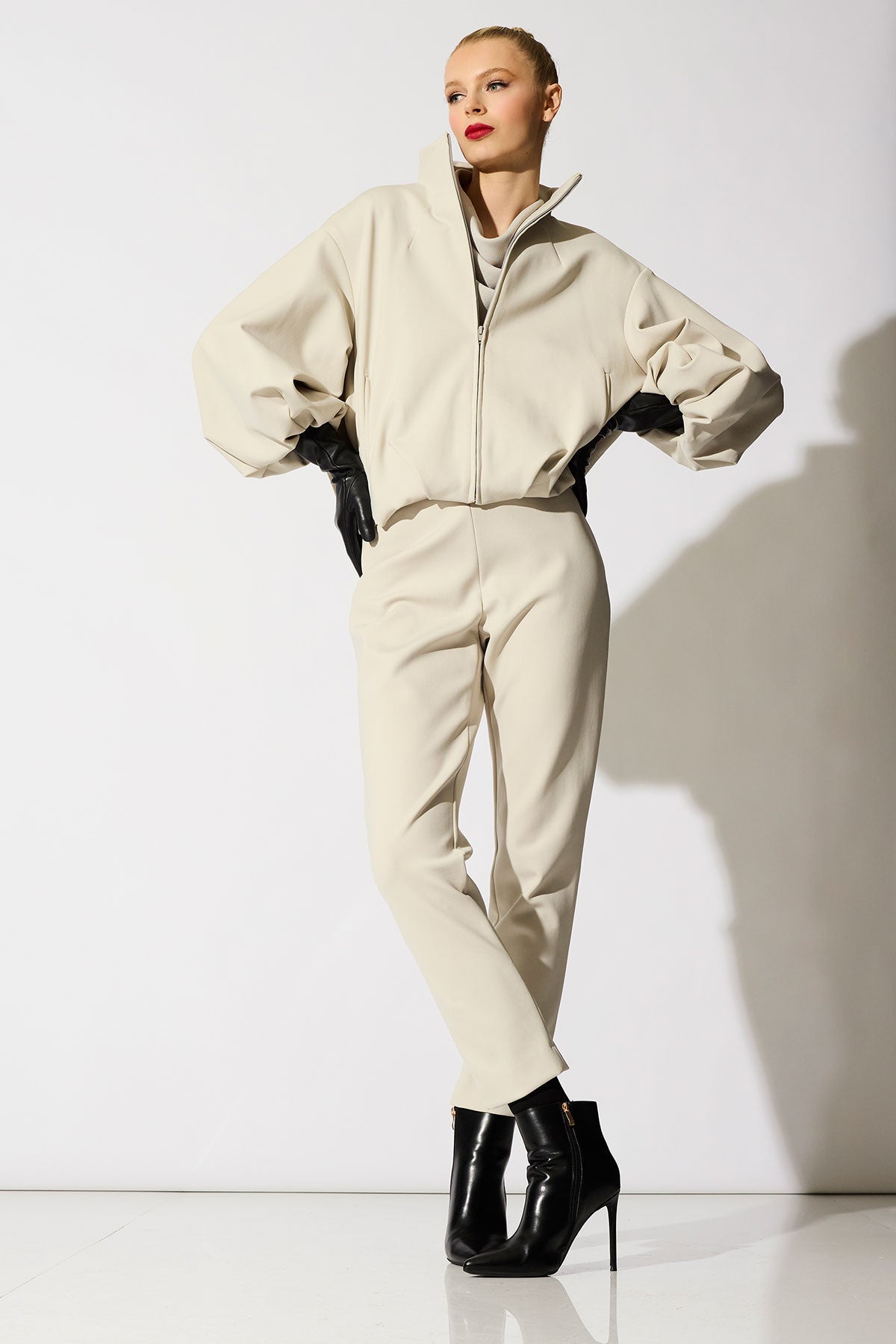 Techno Crepe Bomber Jacket Pearl