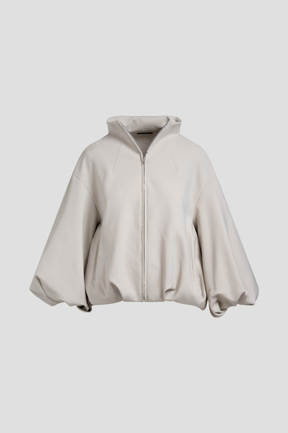 Techno Crepe Bomber Jacket Pearl