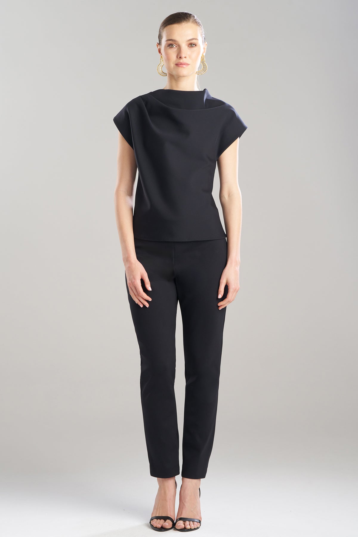 Techno Crepe Drape Neck Top Black
