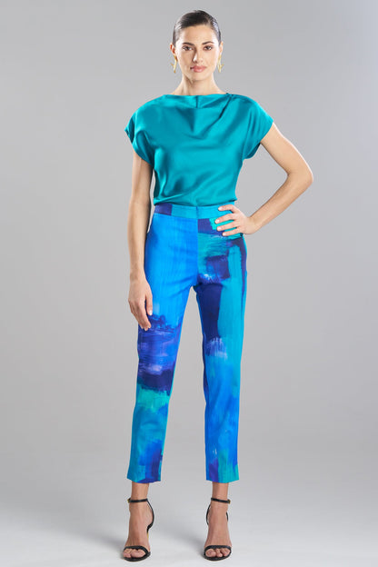 Brushstroke Cotton Chino Side Zip Pants Blue
