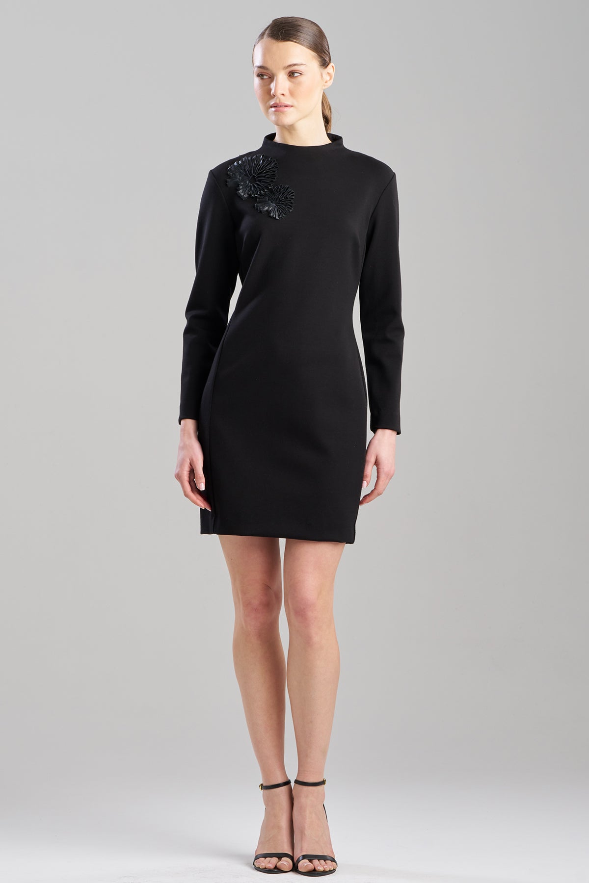 Double Knit Mock Neck Embellished Sheath Dress Black