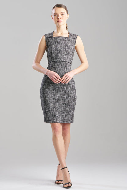 Double Weave Jacquard Square Neck Sheath Dress Black/White