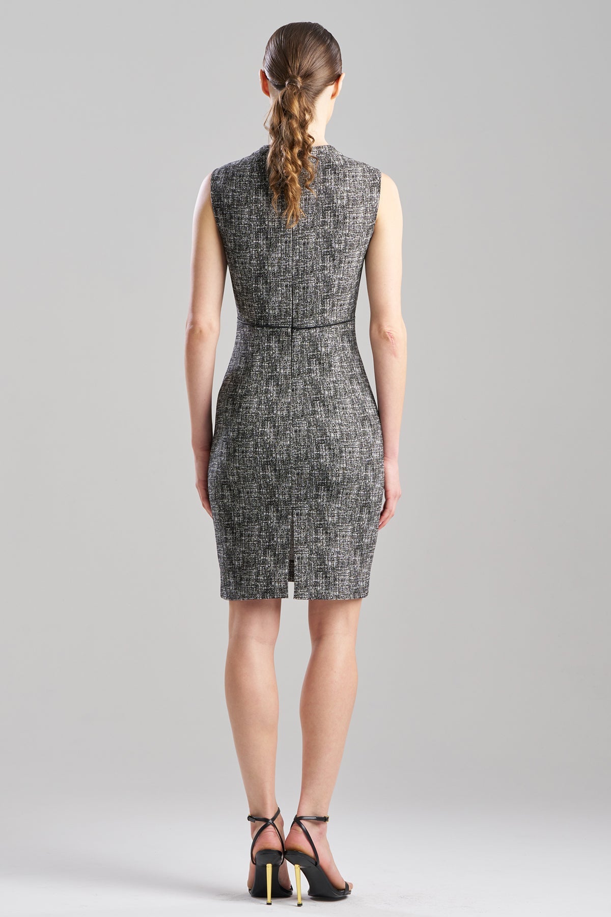 Double Weave Jacquard Square Neck Sheath Dress Black/White