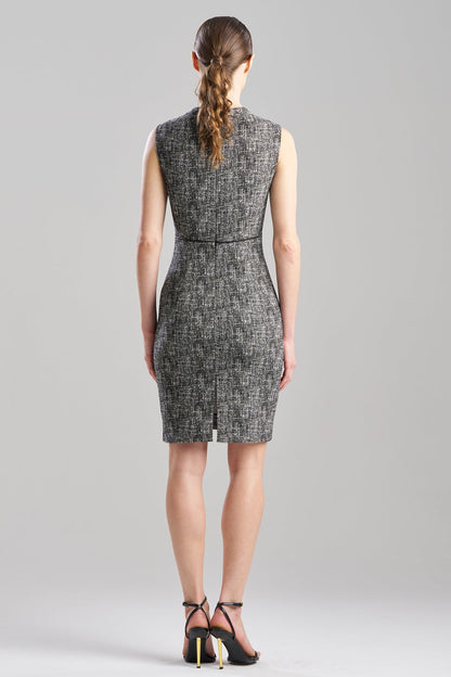 Double Weave Jacquard Square Neck Sheath Dress Black/White